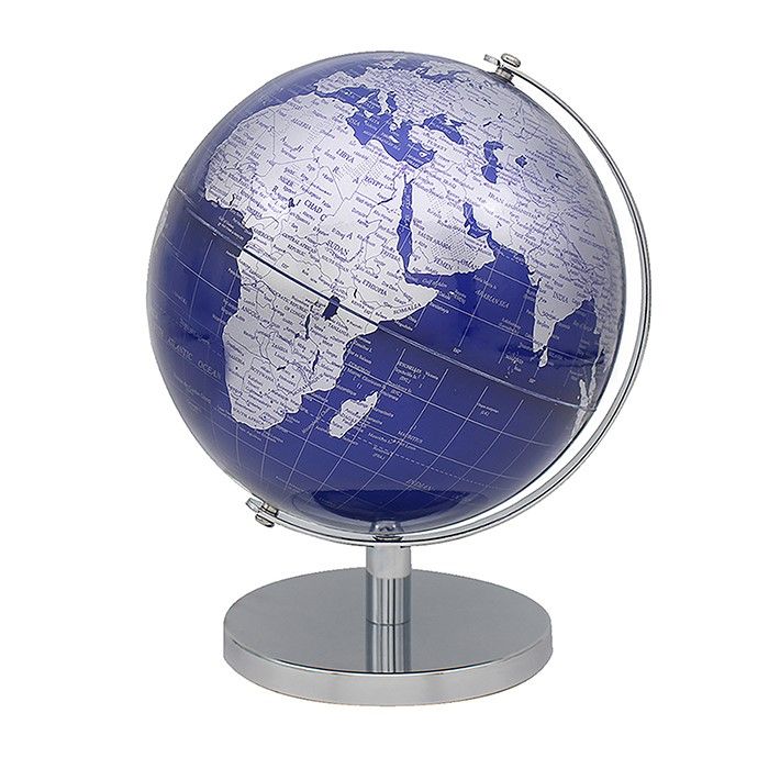 Vintage Silver & Blue World Globe on stand 19.5cm by Leonardo LP46122