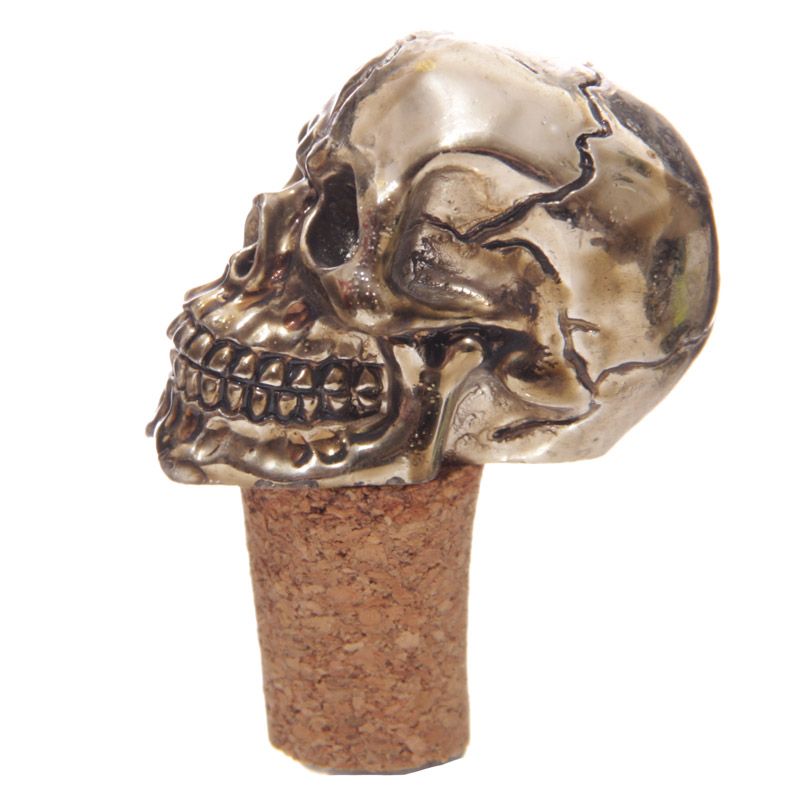 SK195 Gruesome Metallic Gold Skull Head Cork Bottle Stopper