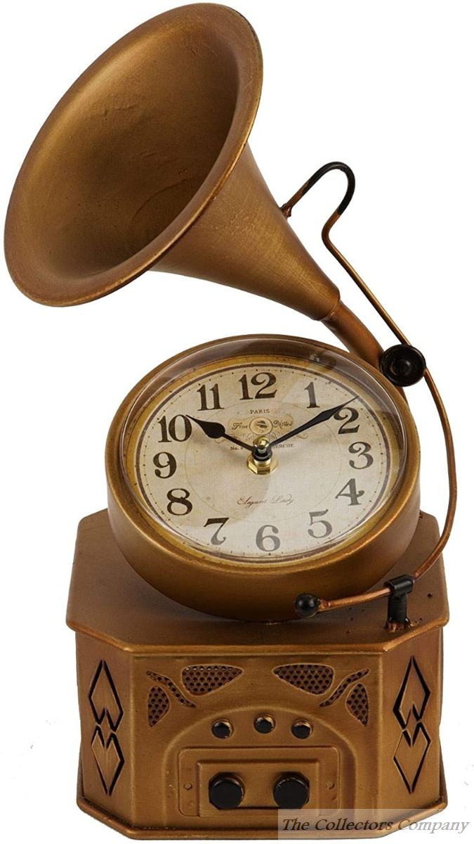 Gramophone Metal Mantel Clock