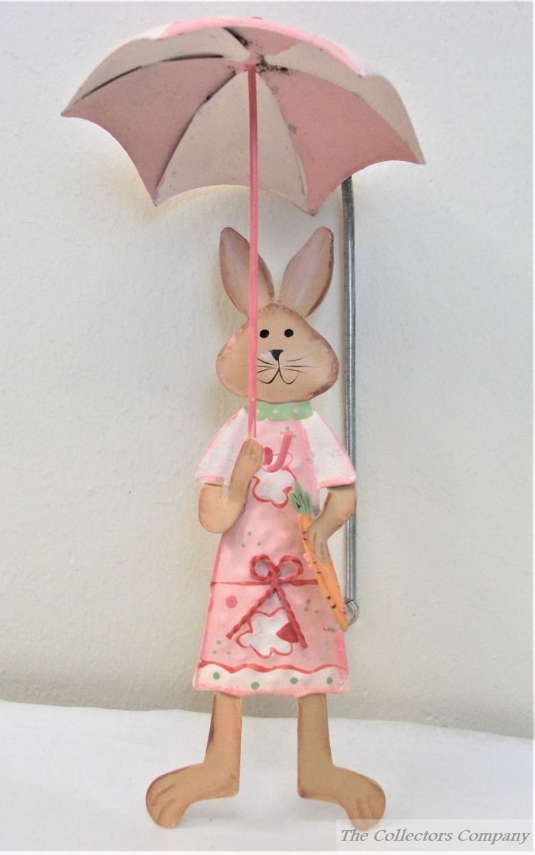 Hanging Rabbit with umbrella - girl - Tin Plate 18cm