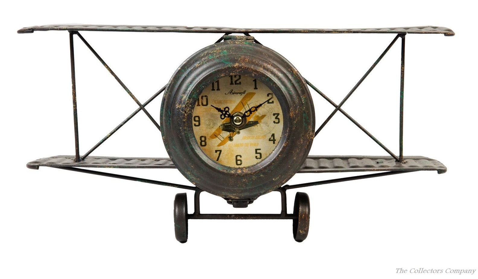 Biplane Metal Mantel Clock W2764 