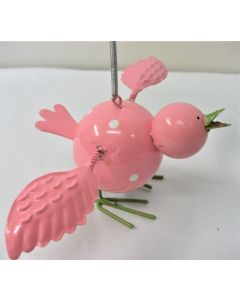 Hanging spotty Chicken with springy wings. Tin Plate 8cm