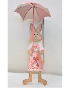 Hanging Rabbit with umbrella - girl - Tin Plate 18cm