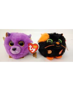 TY Halloween Puffies Salem the Cat and Hastie the Bat soft toys 8cm
