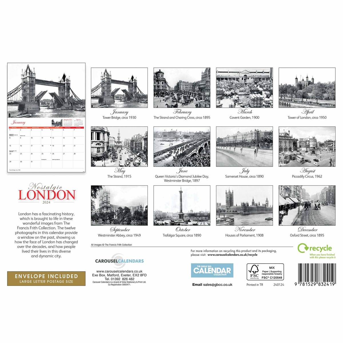 Nostalgic London A4 Calendar 2024 by Carousel Calendars 240124