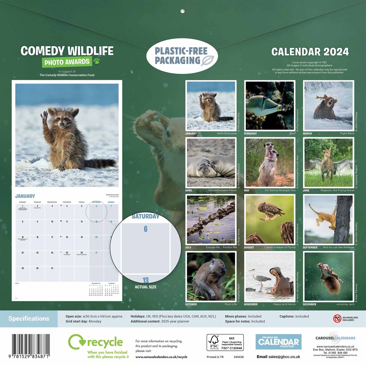 Comedy Wildlife Photo Awards Wall Calendar 2025 by Carousel Calendars