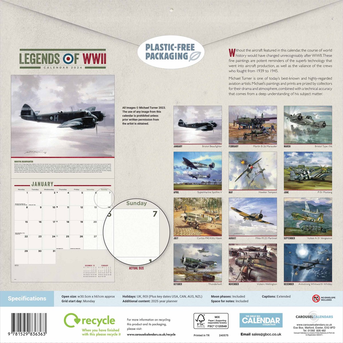 Legends of WWII Wall Calendar 2024 by Carousel Calendars 240575