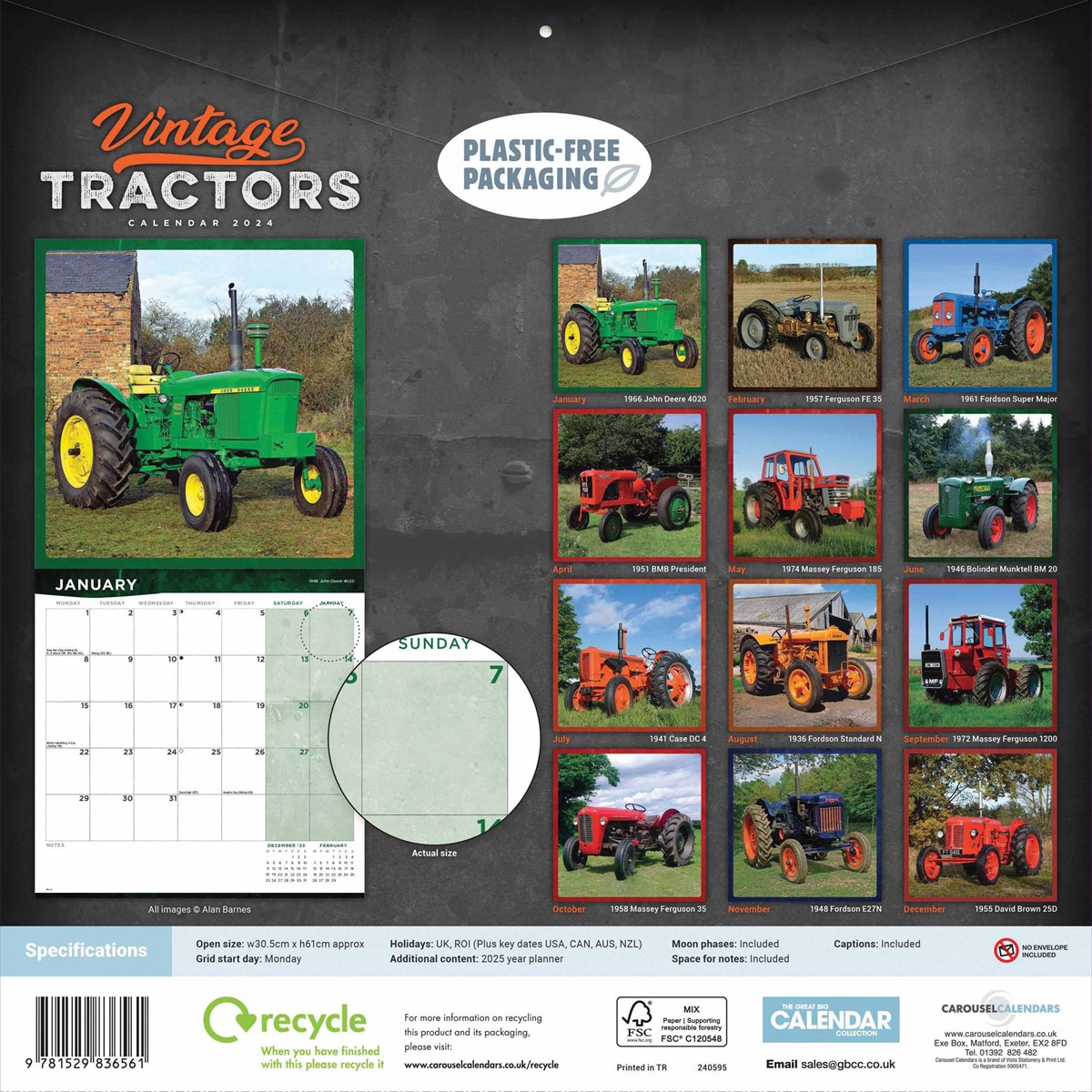 Vintage Tractor Wall Calendar 2024 by Carousel Calendars 240595