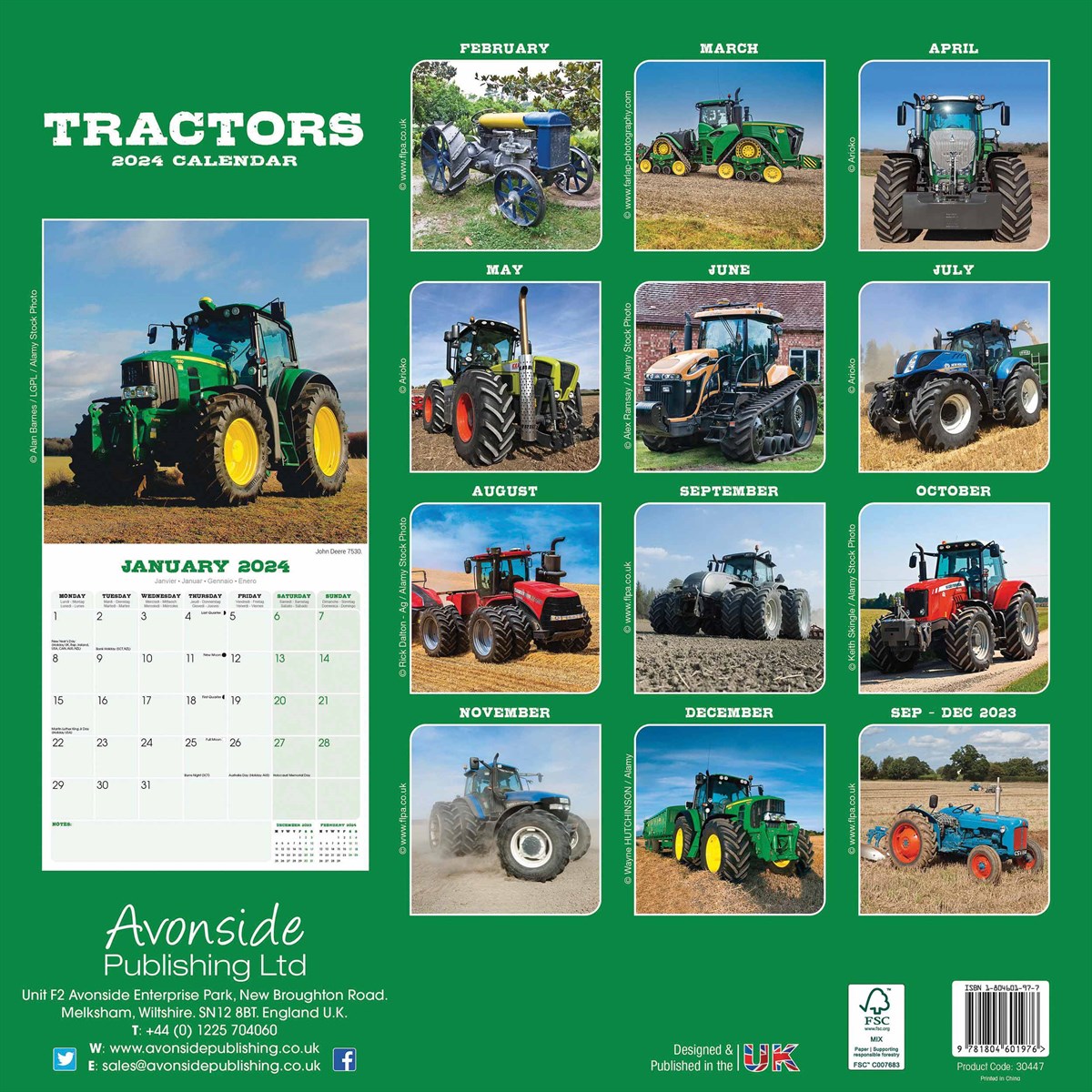 Tractors Wall Calendar 2024 by Avonside Publishing 240663